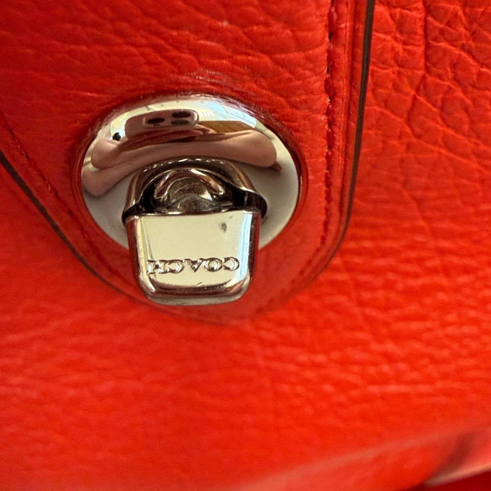 Coach Red Pebbled Leather Satchel with Adjustable Strap - Picture 14 of 16